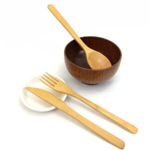 JapanBargain 3785, Bamboo Fork Knife Spoon Cutlery Utensils Flatware Set 3pc Reusable Dishwasher Safe, 8-inch, 1 Set