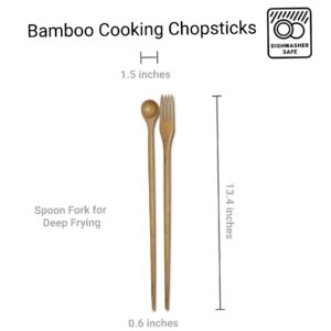 JapanBargain 3789, Bamboo Cooking Chopsticks with Spoon and Fork 3-in-1 Taste and Cook Cooking Utensil for Deep Frying Shabu Hot Pot Noodles, 13 inch Long, 1 Pair