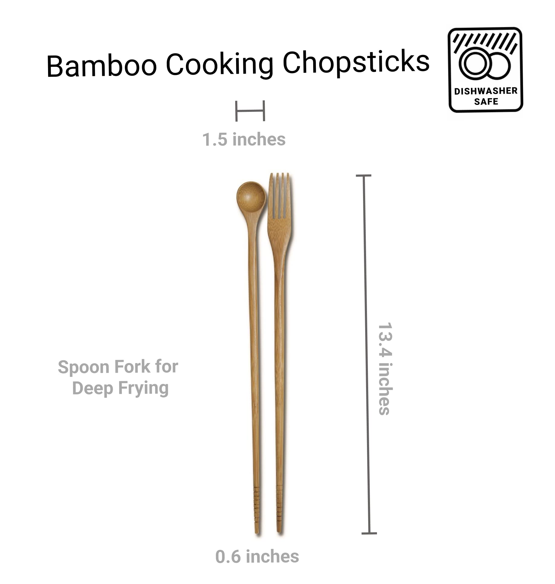 JapanBargain 3789, Bamboo Cooking Chopsticks with Spoon and Fork 3-in-1 Taste and Cook Cooking Utensil for Deep Frying Shabu Hot Pot Noodles, 13 inch Long, 1 Pair