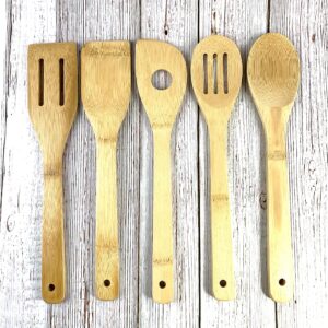 JapanBargain, Bamboo kitchen Utensil set Cooking Utensil Set Cooking Spatula Fork Spoon Turner for Non Stick Cookware (1, 5 in 1)