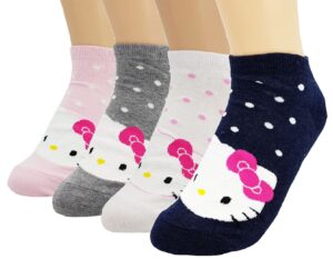 jjmax women's hello kitty cotton ankle socks set, cotton blend set, one size,4 pack