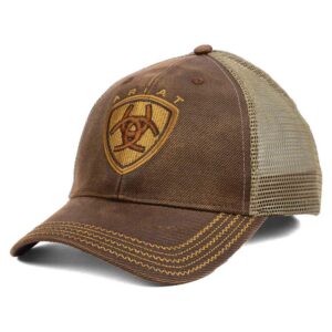 ariat men's oilskin mesh hat, brown, one size