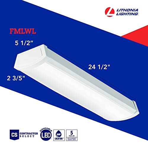 Lithonia Lighting FMLWL 24 840 Low-Profile LED Flush Mount Ceiling Light, Wraparound Lighting Fixture for Kitchen, Laundry Room, Garage, and More, 2-Foot, 4000K Cool White