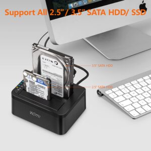 WEme USB 3.0 to SATA Dual-Bay External Hard Drive Docking Station with Offline Clone/Duplicator Function for 2.5 & 3.5 Inch HDD SSD SATA (SATA I/II/III) Support 2X 8TB & UASP, Tool-Free