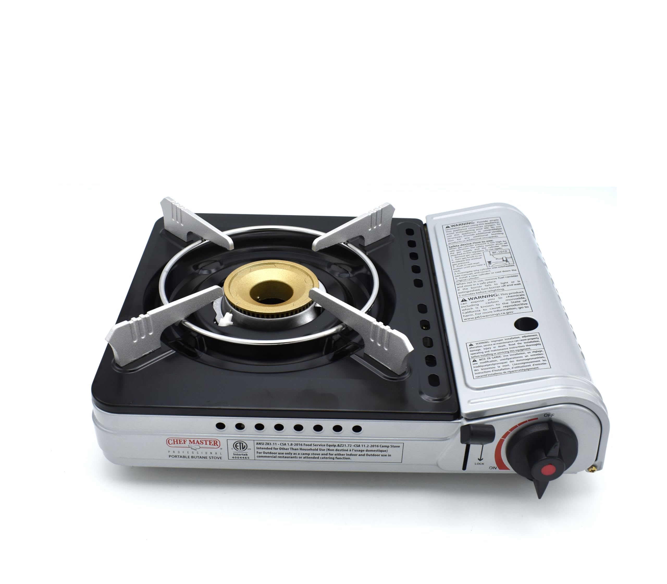 Chef Master 90235 Butane Countertop Stove 12,000 BTU, Professional Quality, Portable, with Carry Case, High Performance, Electronic Ignition, Brass Burner, Double Wind Guard, 1 Burner