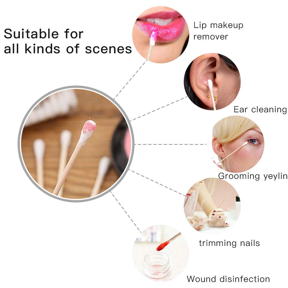 200 PCS Long Wooden Cotton Swabs, Cleaning Cotton Sticks with Wood Handle for Oil Makeup Gun Applicators, Eye Ears Eyeshadow Brush and Remover Tool, Cutips Buds for Baby and Home Accessories