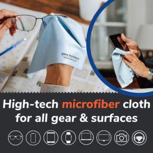 Elite Tech Gear Microfiber Cloth - 4-Pack, 12" x 12" Oversized Cleaning Cloths. Washable and Durable Microfiber Cleaning Cloth for Glasses, Lenses, Electronics and Screens. High Tech Quality Material