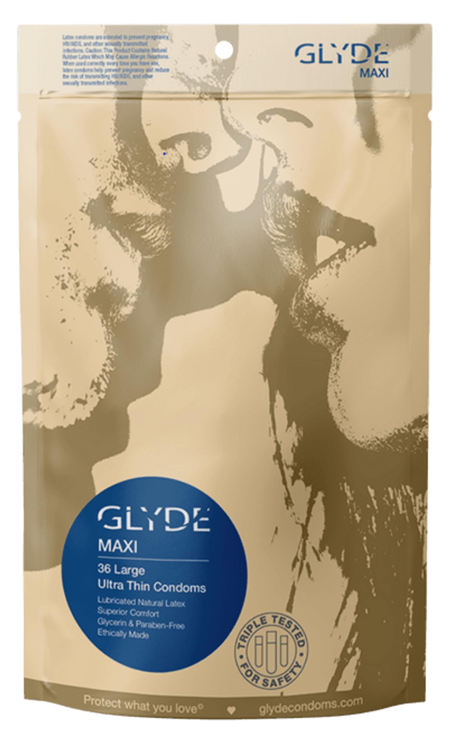 GLYDE Maxi - Large Fit Condoms - 36 Count - Ultra-Thin, Vegan, Non-Toxic, XL Size, Natural Rubber Latex, 56mm for Generous Fit