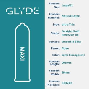 GLYDE Maxi - Large Fit Condoms - 36 Count - Ultra-Thin, Vegan, Non-Toxic, XL Size, Natural Rubber Latex, 56mm for Generous Fit