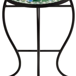 Teal Island Designs Dragonfly Modern Black Metal Round Outdoor Accent Side Table 14" Wide Blue Green Mosaic Tile Inlay Tabletop Gracefully Curved Legs for Spaces Porch Patio Home House Balcony Deck