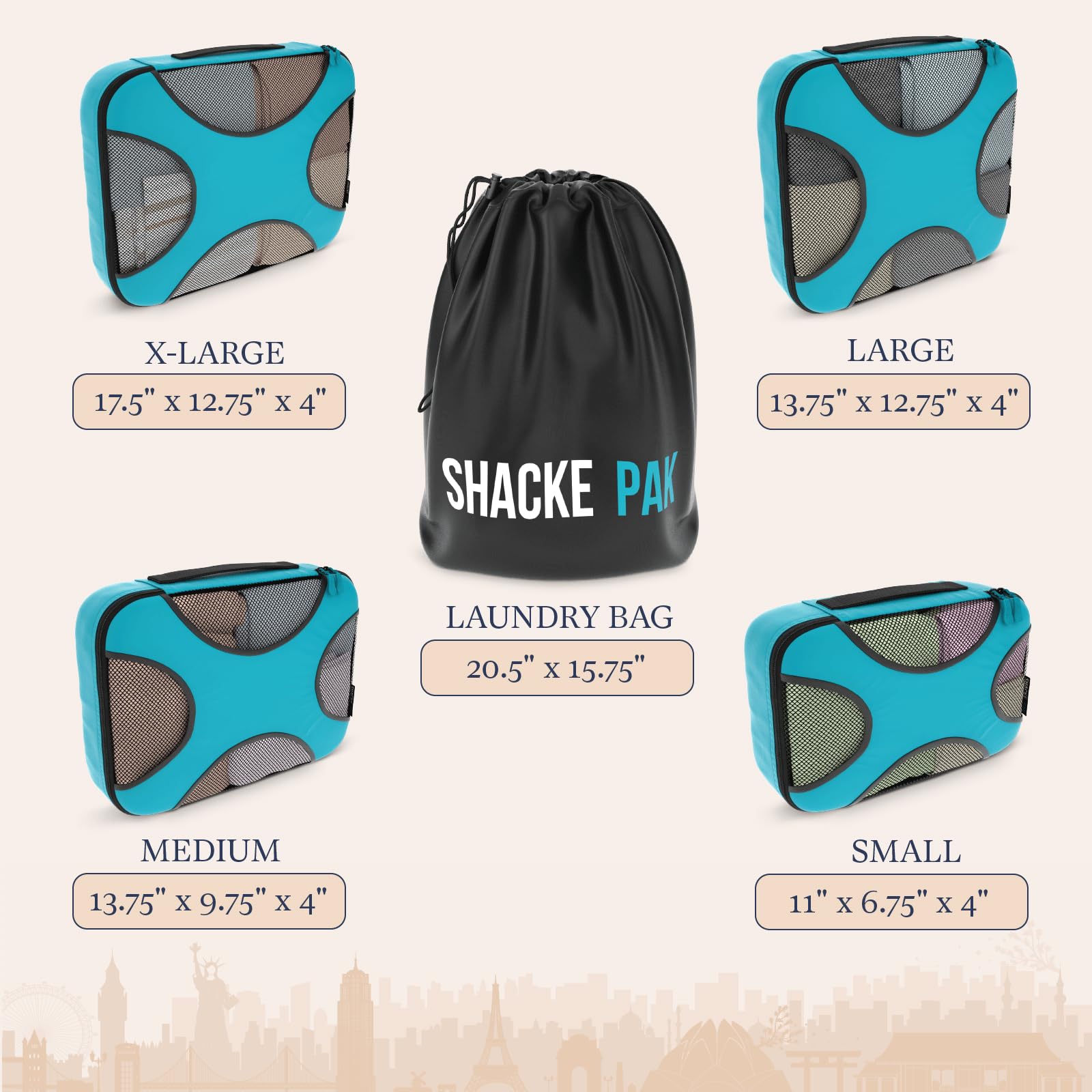 Shacke 5 Set Packing Cubes for Travel Lightweight Luggage Organizer (Aqua Teal)