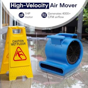 MOUNTO 3-Speed Air Mover 1HP 4000+ CFM Monster Floor Blower Carpet Dryers Janitoral Floor Dryer