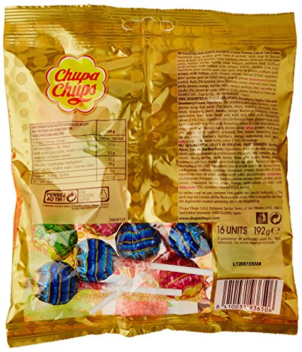 Chupa Chups Lollipops, 16 Pieces, Fresh Fruit Flavors, 6.77 Ounce Total Weight