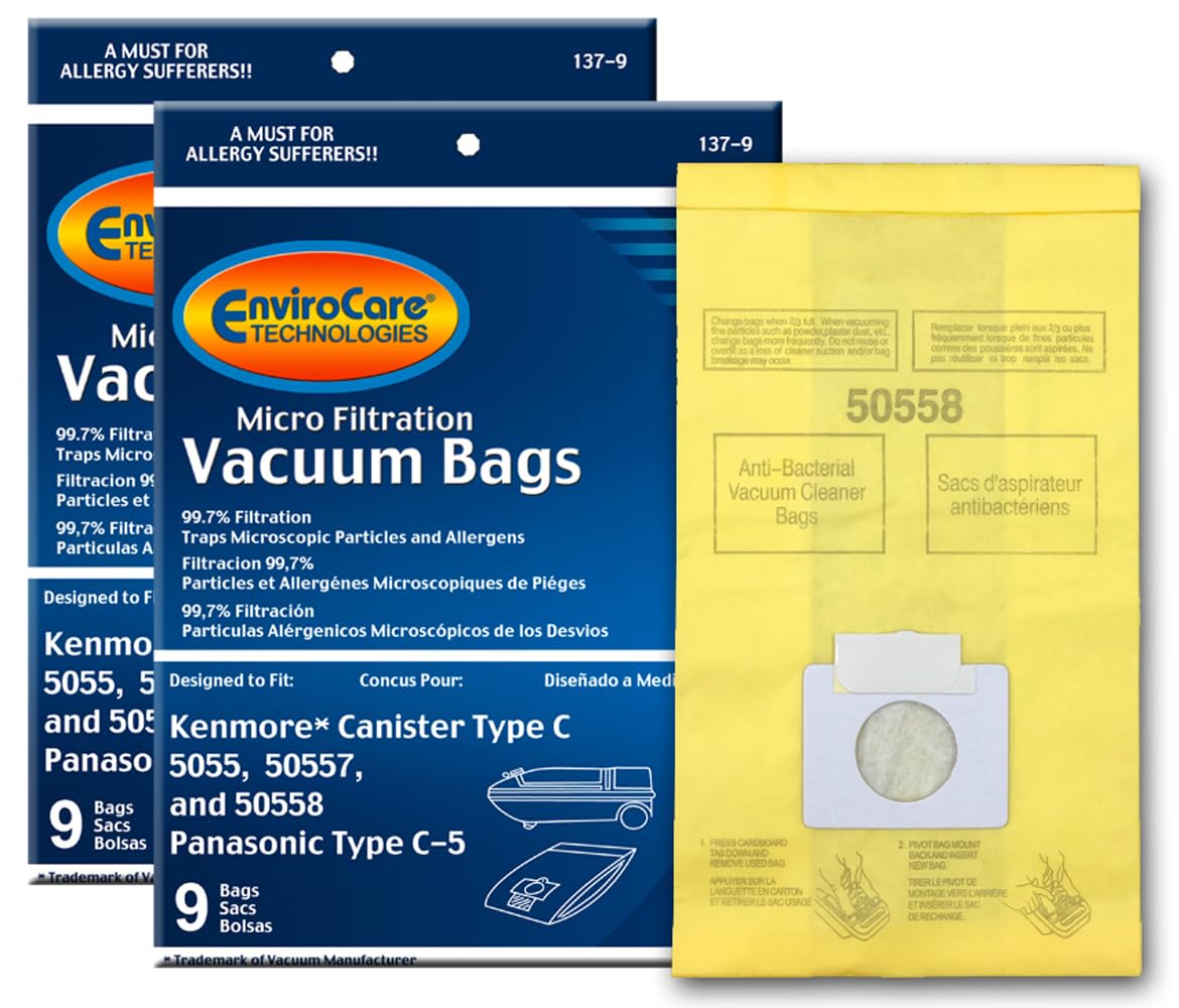 EnviroCare Replacement Micro Filtration Vacuum Cleaner Dust Bags Designed to Fit Kenmore Canister Type C or Q 50555, 50558, 50557 and Panasonic Type C-5 18 pack