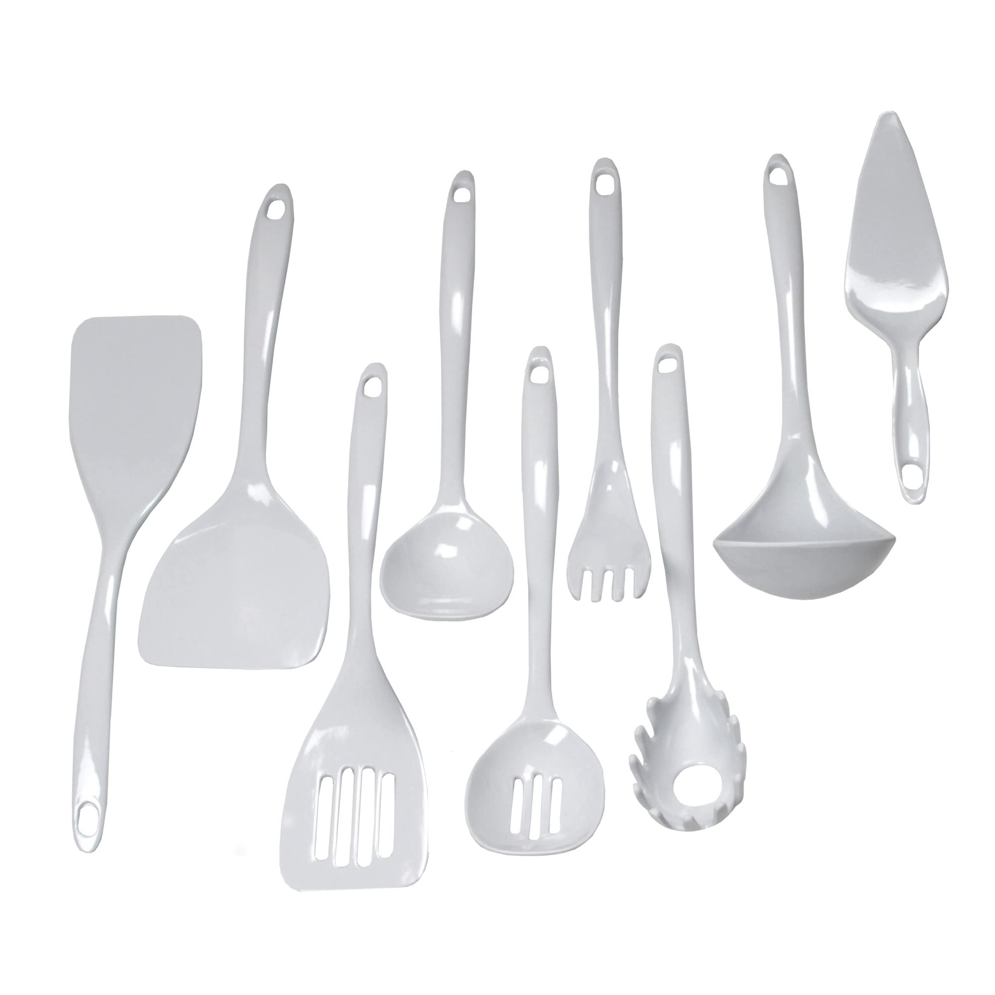 Chef Craft Basic Melamine Kitchen Tool and Utensil, 9 Piece Set, White