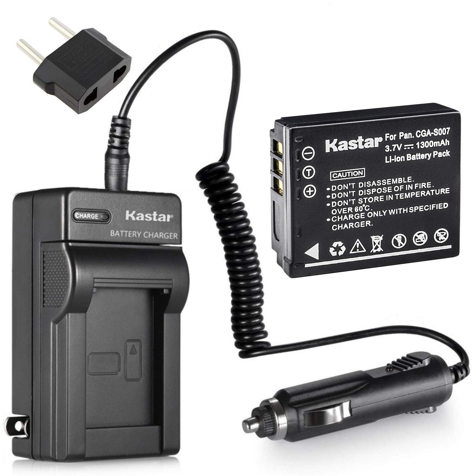 Kastar Battery and Charger Replacement for Panasonic Lumix CGA-S007 CGA-S007A CGA-S007A/1B CGA-S007E DMW-BCD10 DE-A25 DE-A26 & Lumix DMC-TZ1 DMC-TZ2 DMC-TZ3 DMC-TZ4 DMC-TZ5 DMC-TZ11 DMC-TZ15 DMC-TZ50