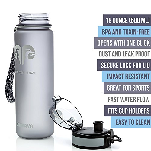 Embrava Best Sports Water Bottle - 17oz Small - Eco Friendly & BPA-Free Plastic - For Running, Gym, Yoga, Outdoors and Hiking - Fast Water Flow, Flip Top, Opens With 1-Click - Leak-proof Lid