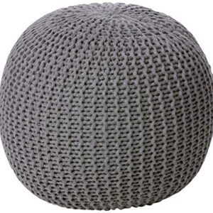 Urban Lifestyle Round Knit Pouf - Hand Woven Cotton, Dark Grey