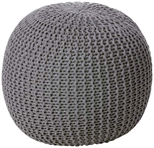 Urban Lifestyle Round Knit Pouf - Hand Woven Cotton, Dark Grey