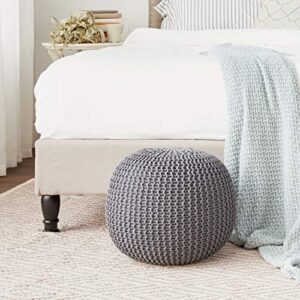 Urban Lifestyle Round Knit Pouf - Hand Woven Cotton, Dark Grey