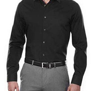 Calvin Klein Men's Dress Shirt Slim Fit Non Iron Herringbone, Black, 14.5" Neck 32"-33" Sleeve (Small)