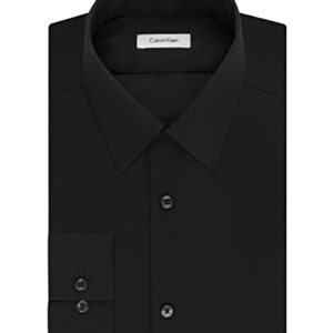 Calvin Klein Men's Dress Shirt Slim Fit Non Iron Herringbone, Black, 14.5" Neck 32"-33" Sleeve (Small)