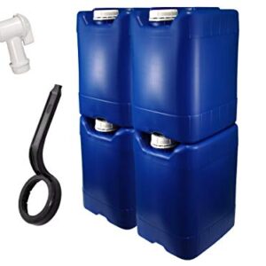 API Kirk Containers 5 Gallon Samson Stackers, Blue, 4 Pack (20 Gallons), Emergency Water Storage Kit - New! - Clean! - Boxed! - Kit Includes One Spigot and Cap Wrench