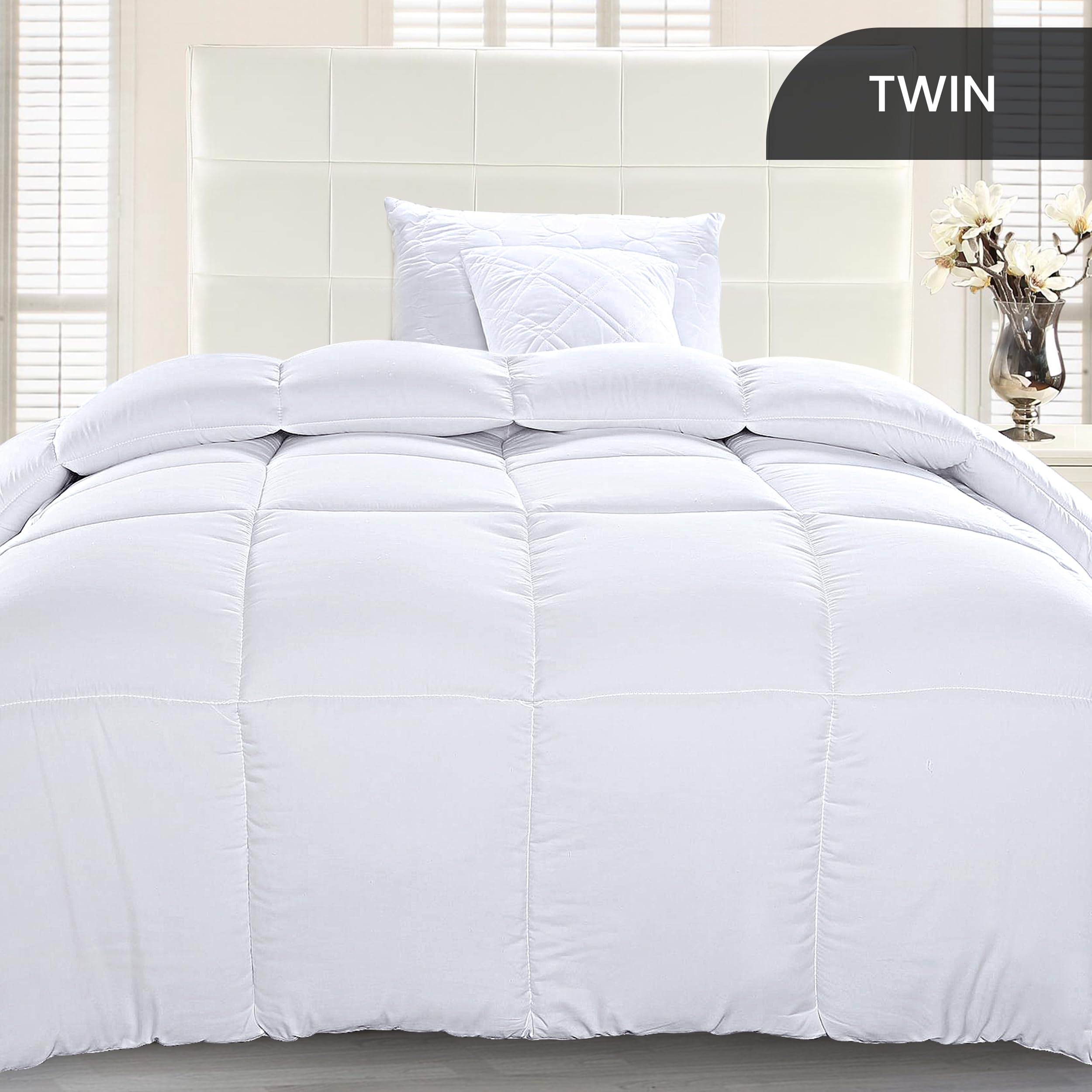 Utopia Bedding Comforter Duvet Insert - Quilted Comforter with Corner Tabs - Box Stitched Down Alternative Comforter (Twin, White)