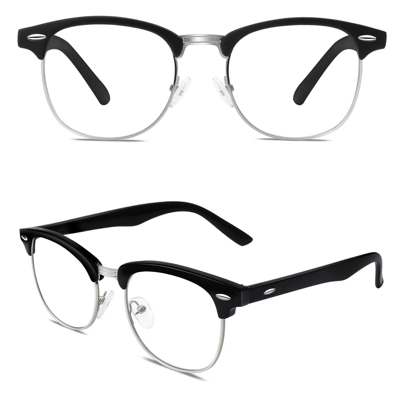 Happy Store CN56 Vintage Inspired Classic Horn Rimmed Half Frame Nerd UV400 Clear Lens Glasses,Matte Black