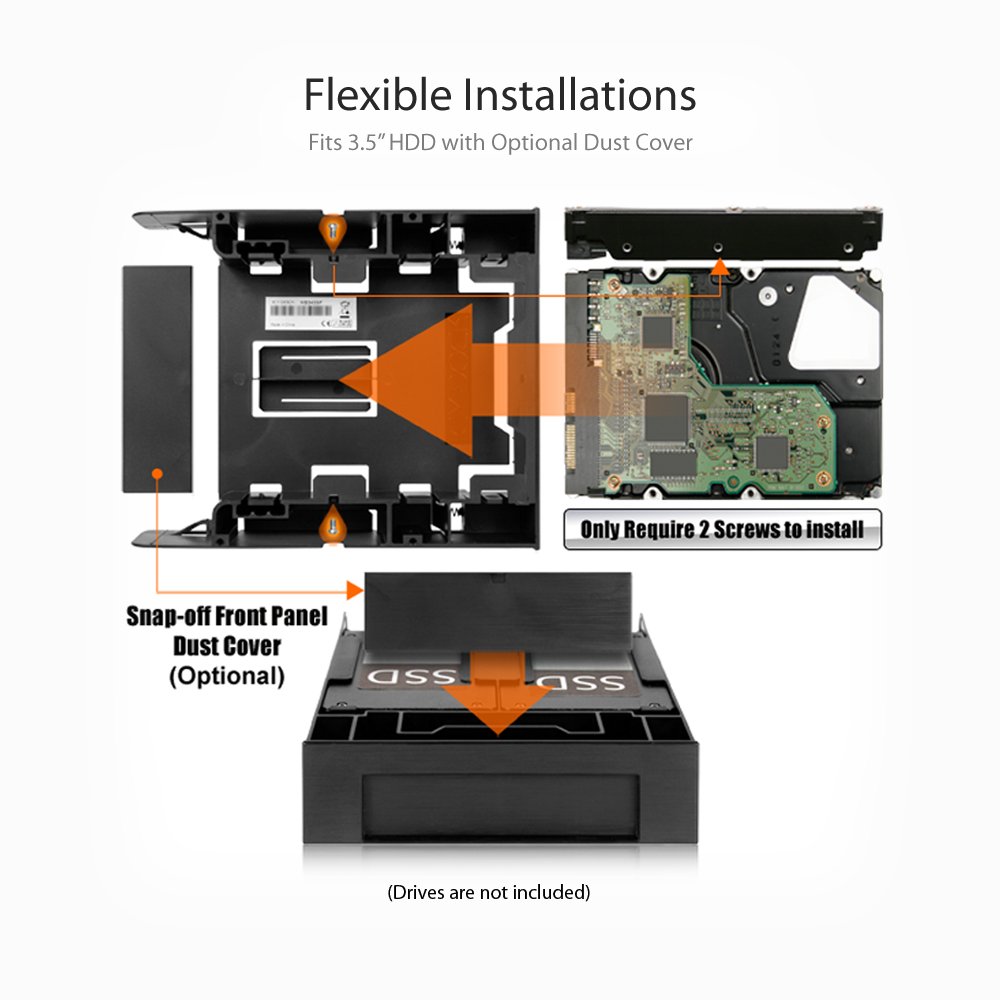 ICY DOCK Dual 2 Bay 2.5 inch HDD/SSD & 1 x 3.5 HDD/Device Front Bay to 5.25" Bay SSD Mounting Bracket Adapter | Flex-FIT Trio MB343SP