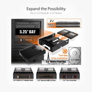 ICY DOCK Dual 2 Bay 2.5 inch HDD/SSD & 1 x 3.5 HDD/Device Front Bay to 5.25" Bay SSD Mounting Bracket Adapter | Flex-FIT Trio MB343SP