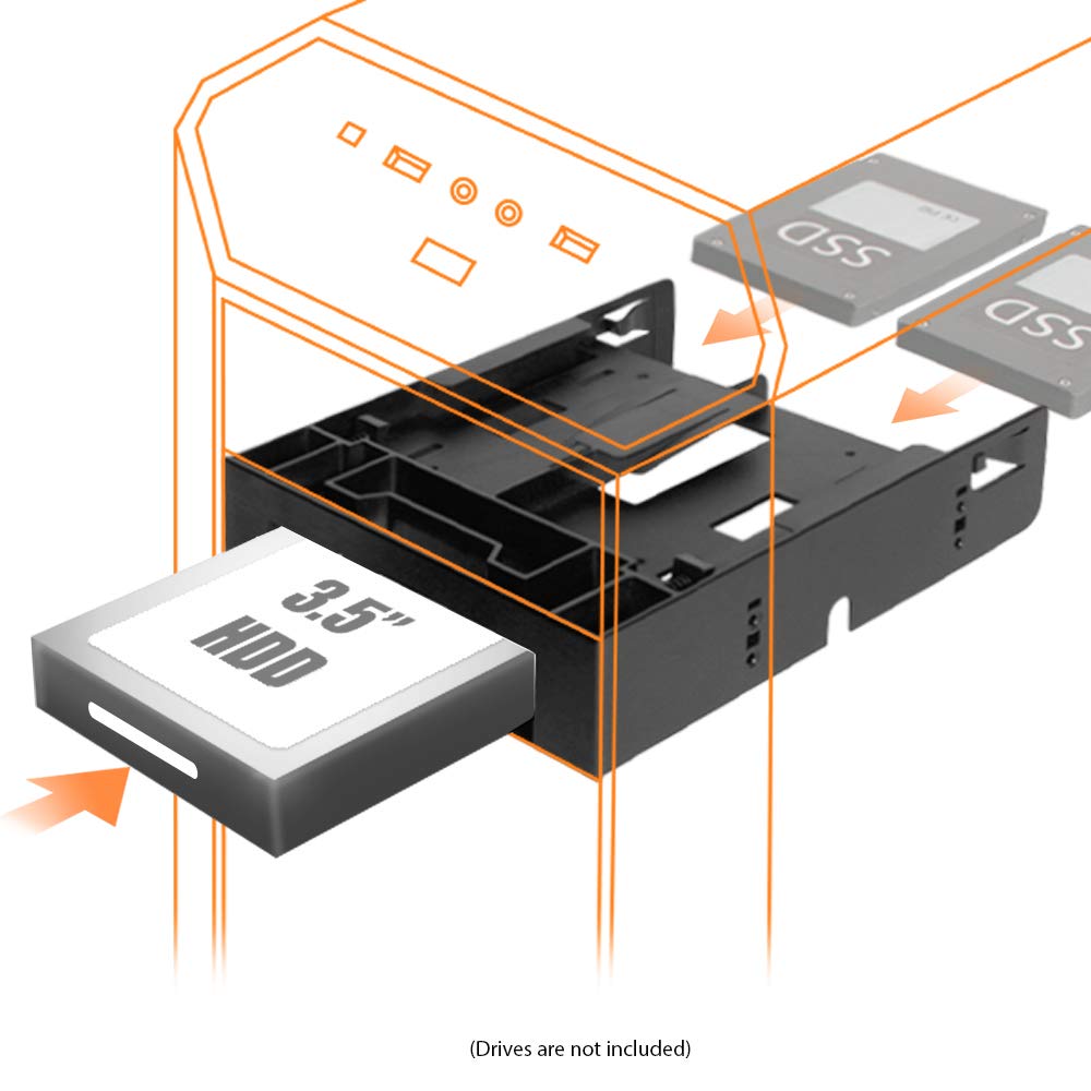 ICY DOCK Dual 2 Bay 2.5 inch HDD/SSD & 1 x 3.5 HDD/Device Front Bay to 5.25" Bay SSD Mounting Bracket Adapter | Flex-FIT Trio MB343SP