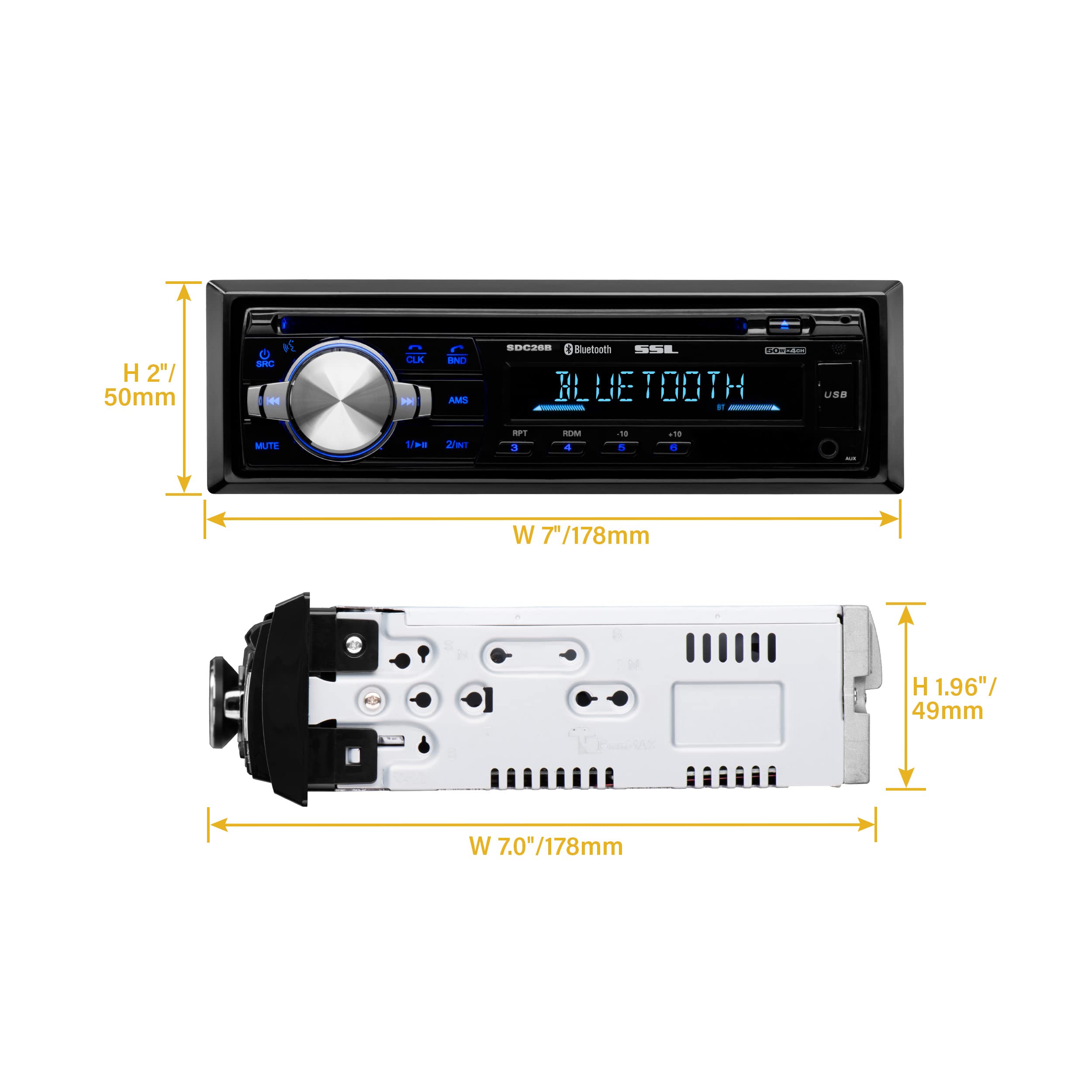 Sound Storm Laboratories SDC26B Car Audio Stereo System - Single Din, Bluetooth Audio and Hands-Free Calling, MP3, CD Player, USB Port, AUX Input, AM/FM Radio Receiver