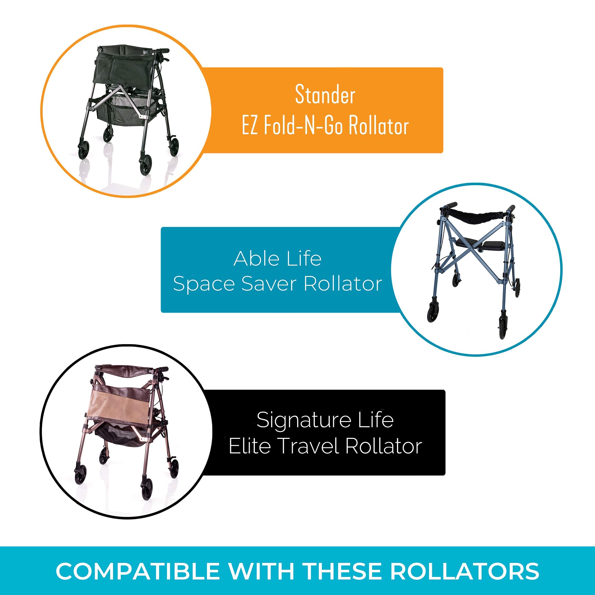 Stander Replacement 6-inch Walker Wheels, 6-Inch Rollator Replacement Wheels for Adults, Seniors, and Elderly, Compatible with the EZ Fold-N-Go Walker and the Able Life Space Saver Walker, Set of 2