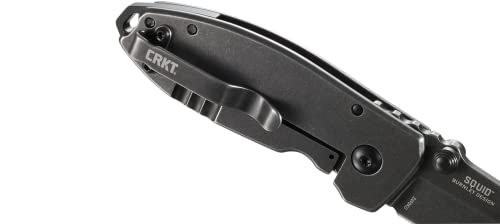 CRKT Squid Folding Pocket Knife: Compact EDC Straight Edge Utility Knife with Stainless Steel Blade and Framelock Handle - Black Stonewash 2490KS