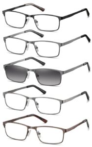 eyecedar 5-pack reading glasses for men rectangular metal readers eyeglasses spring hinges with sun readers glasses mens readers 2.5