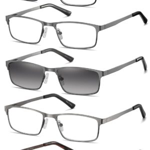 EYECEDAR 5-Pack Reading Glasses for Men Rectangular Metal Readers Eyeglasses Spring Hinges with Sun Readers Glasses Mens Readers 2.5