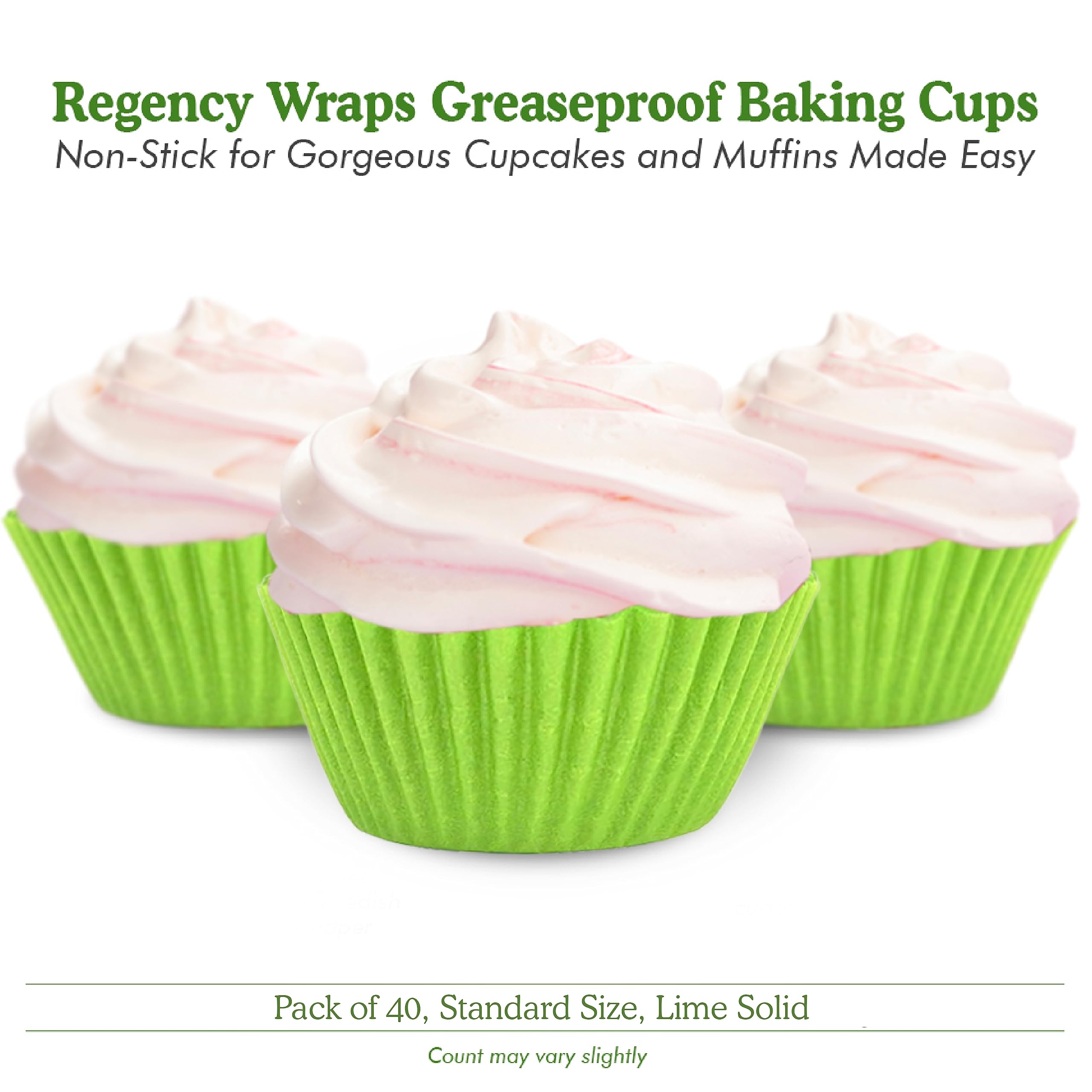 Regency Wraps Standard Baking Cups Greaseproof Professional Grade For Cupcakes and Muffins, Lime Solid, Pack of 40