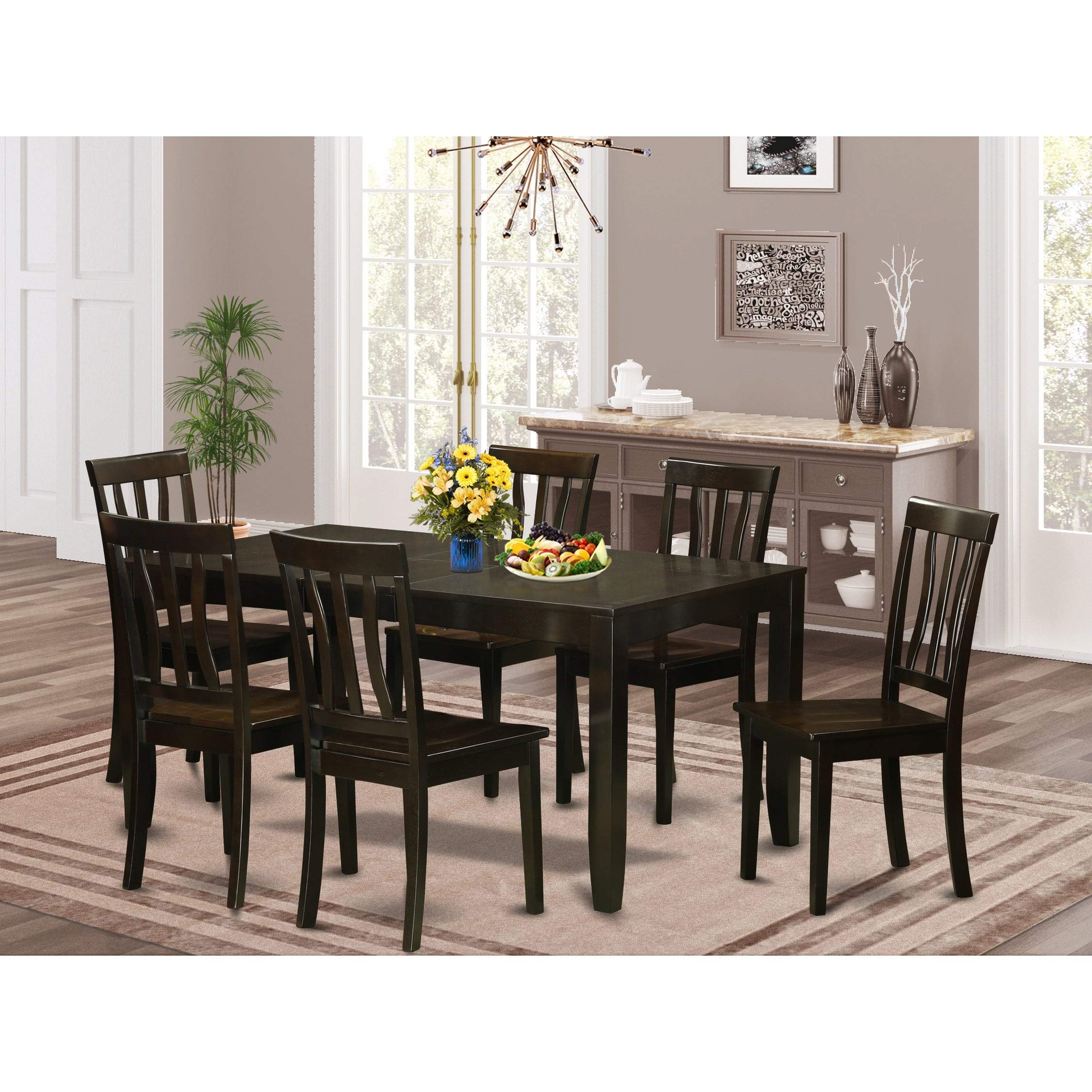 East West Furniture LYAN7-CAP-W Lynfield 7 Piece Kitchen Set Consist of a Rectangle Table with Butterfly Leaf and 6 Dining Room Chairs, 36x66 Inch, Cappuccino