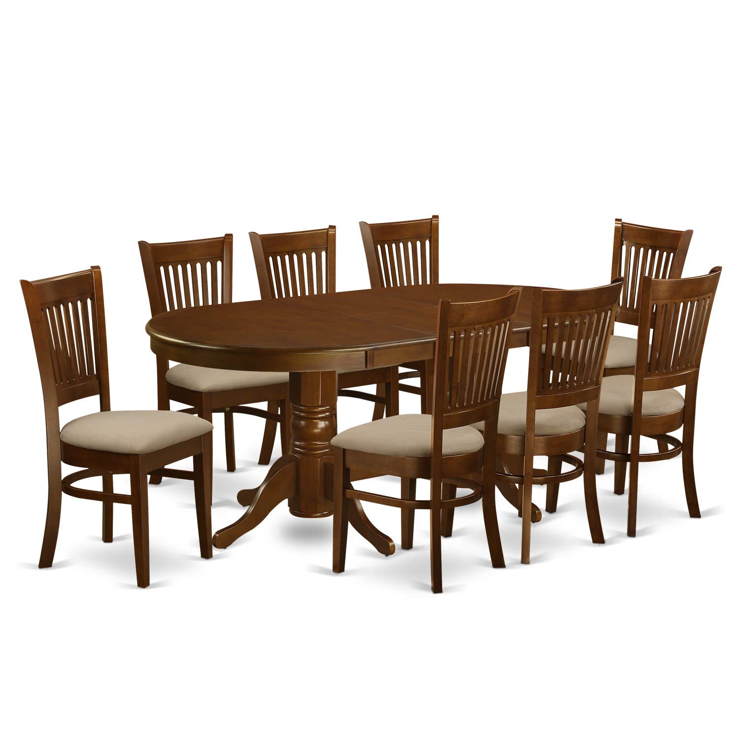 East West Furniture VANC9-ESP-C 9 Piece Modern Dining Table Set Includes an Oval Wooden Table with Butterfly Leaf and 8 Linen Fabric Upholstered Dining Chairs, 40x76 Inch, Espresso