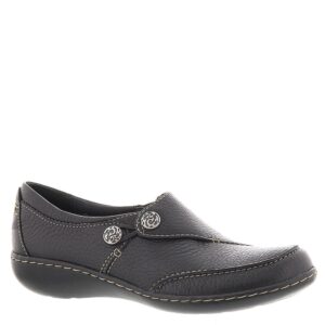 clarks womens ashland lane q slip on loafer, black, 8.5 us