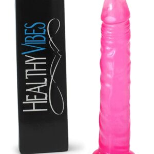 Healthy Vibes Slim Beginner Dildo - Small Dildo with Vein Texture Perfect for First-Time Users - Free-Standing Base - Experiment with Anal Play - TPR, Latex and Phthalate Free - Pink - 5.5" x 1"