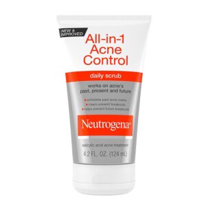 neutrogena all-in-1 acne control daily face scrub to exfoliate and treat acne, salicylic acid acne treatment, 4.2 fl. oz