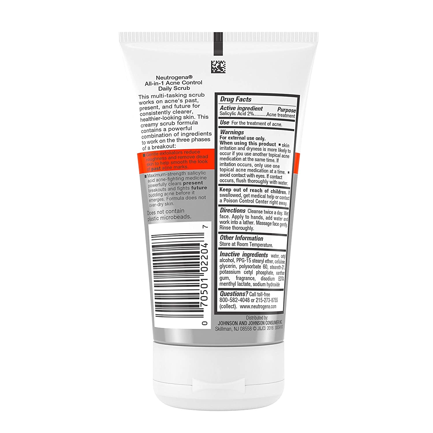 Neutrogena All-In-1 Acne Control Daily Face Scrub to Exfoliate and Treat Acne, Salicylic Acid Acne Treatment, 4.2 fl. oz