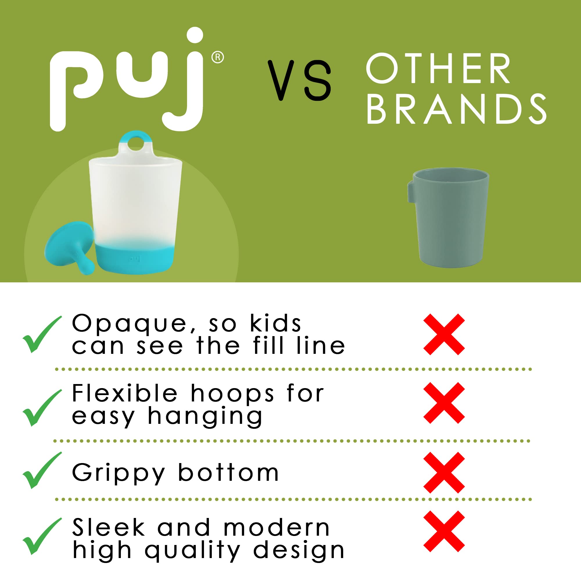 Puj–Phillup Cups, Hangable, Rinse-and-Play Reusable Plastic Cups, Fun Cups for Kids, Set of 2 Kids Cups with 2 Grippy Hooks (Azul and Citron - 2Pack)