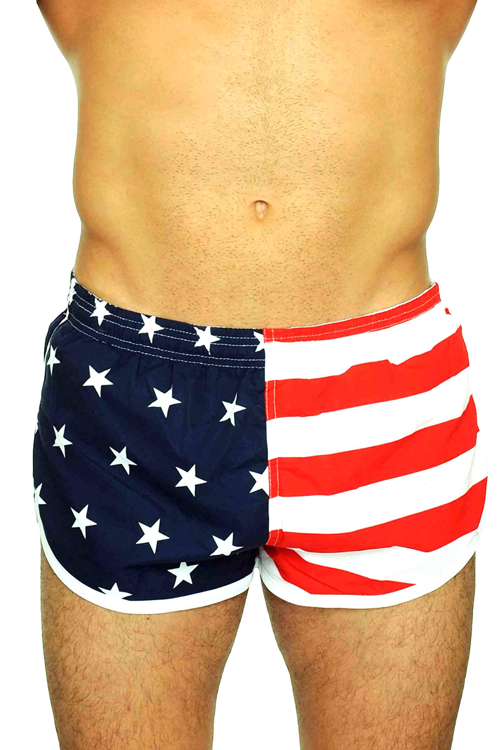 UZZI Men's Running Shorts Swimwear Trunks 1830, American Flag, Small