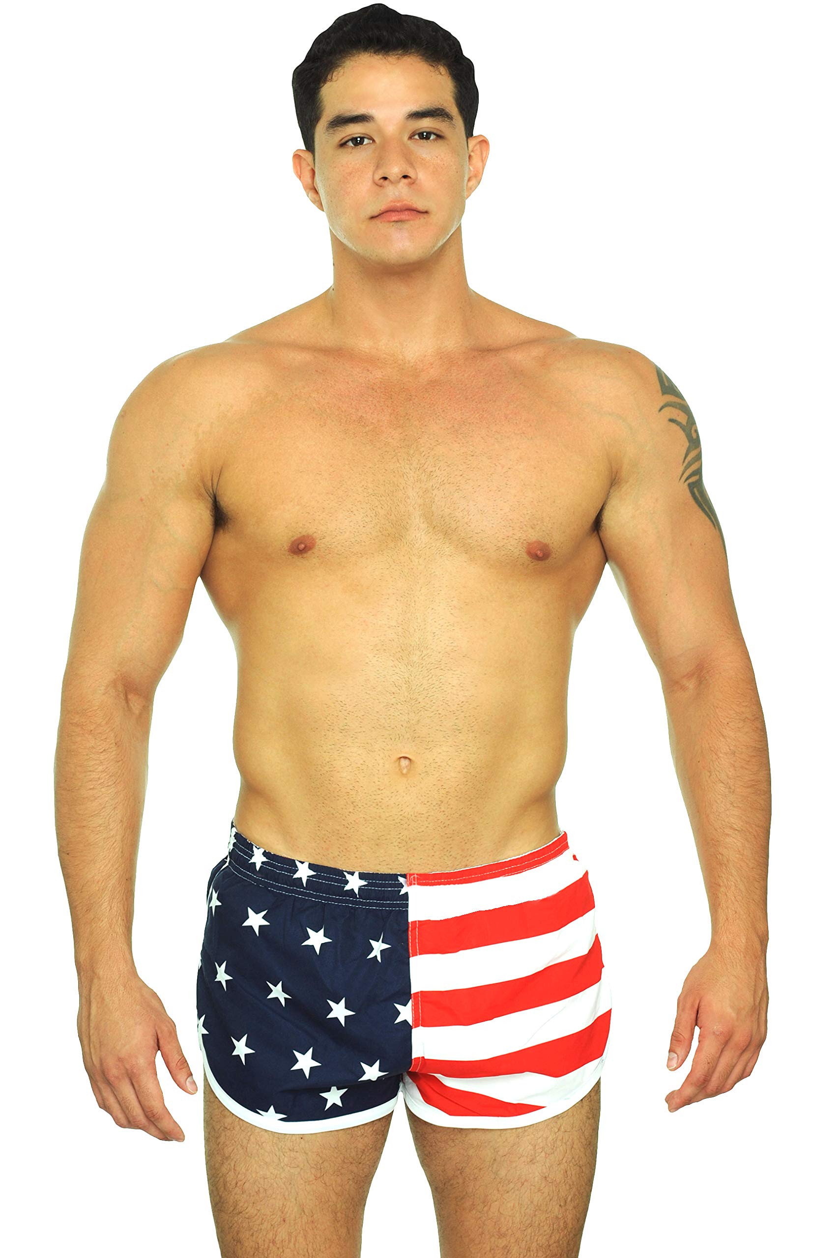 UZZI Men's Running Shorts Swimwear Trunks 1830, American Flag, Small