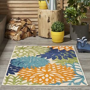 nourison aloha indoor/outdoor multicolor 2'8" x 4' area rug, tropical, botanical, easy cleaning, non shedding, bed room, living room, dining room, deck, backyard, patio (3x4)