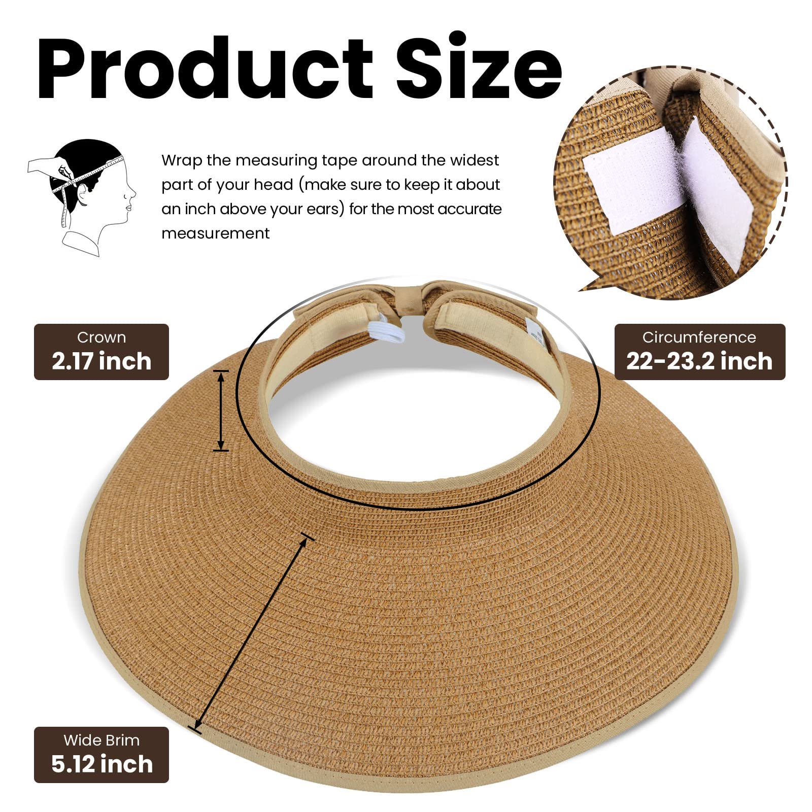 Simplicity Womens Hats Women's UPF 50+ Wide Brim Roll-up Straw Sun Hat Sun Visor Natural