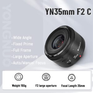 YONGNUO YN35mm F2 Lens 1:2 AF/MF Wide-Angle Fixed/Prime Auto Focus Lens for Canon EF Mount EOS Camera